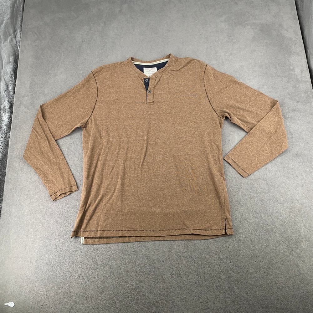 Hudson & Barrow Mens XL Henley Shirt Long Sleeve Heather Brown Cotton Blend 7367